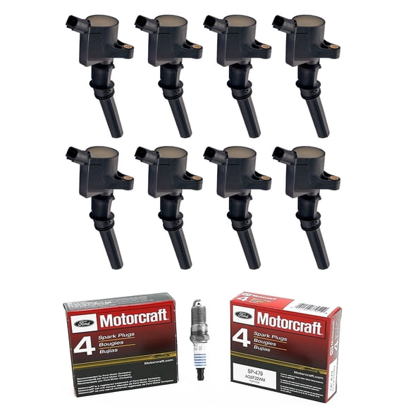 Set of 8 ISA Ignition Coil and 8 Motorcraft Spark Plugs Compatible with 1998-2010 Lincoln Town Car 4.6L V8 Replacement for DG508