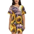 thumbnail image 1 of Balery Daisy Sunflower Lazy Cat Conjunto de Pijama para Mujer con Estampado, Dos Piezas de Manga Corta y Shorts, Ropa de Dormir Suave con Cuello Redondo y Bolsillos-X-Large, 1 of 6
