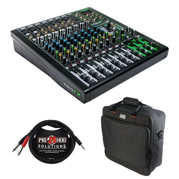 Mackie ProFX12v3 12-Channel Sound Reinforcement Mixer with Built-In FX, Gator Cases G-MIXERBAG-1515 Mixer Bag & Stereo Cable 10ft Bundle