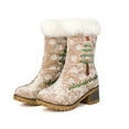 thumbnail image 4 of Snow Boots for Women Xmas Tree Embroidery Casual Suede Plush Mid Calf Lug Sole Stacked Heel Long Boots Winter Holiday Christmas Dress Booties, 4 of 6
