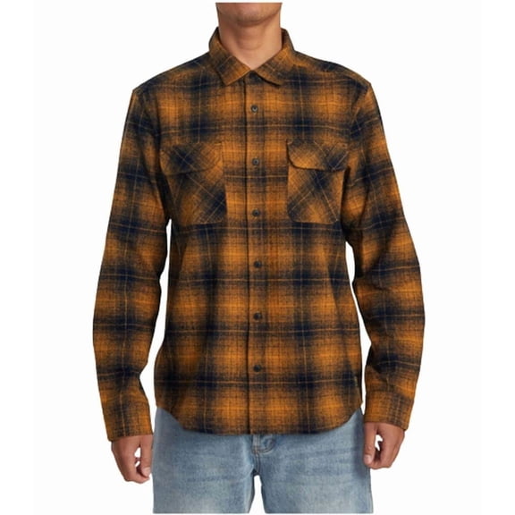 RVCA Mens Long Sleeve Woven Button Front Flannel Shirt - Dayshift Flannel (Navy, Small)