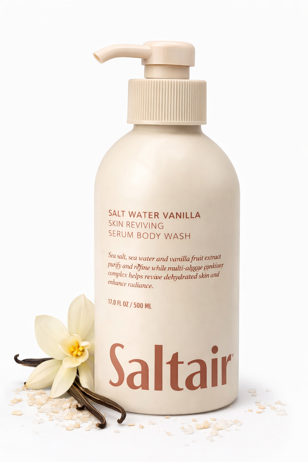 SALTAIR SALT WATER VANILLA BODY WASH, SKIN REVIVING SERUM CLEANSER, HYDRATING & NOURISHING FORMULA WITH SEA SALT & VANILLA EXTRACT, 17 FL OZ