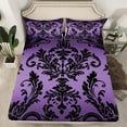 thumbnail image 2 of Manfei Vintage Damask Female Twin Sheet Sets, Mystic Purple Boho Floral Twin Fitted Sheet, Southwestern Flat Sheet, Microfiber Bedroom Decor, 3pcs, 2 of 7