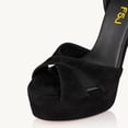 thumbnail image 3 of FSJ Women Peep Toe Platform Sandals Ankle Strap Chunky Block High Heel Buckled Classic Bridal Cocktail Shoes Size 8.5 Black, 3 of 4
