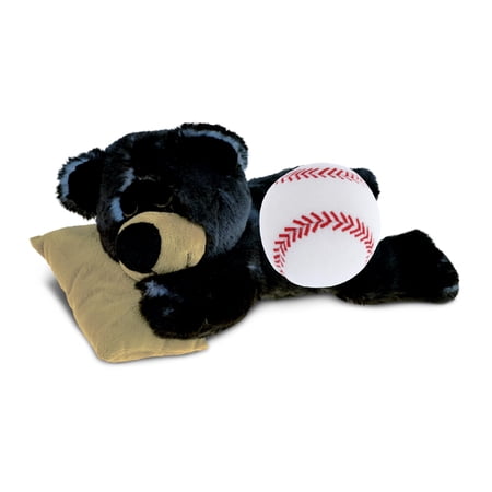 DolliBu Sleeping Black Bear with Pillow Stuffed Animal with Baseball Plush - Soft and Huggable Bear Gift Cute Wild Animal with Plush Baseball Toy for Kids Adults - 10 Inches