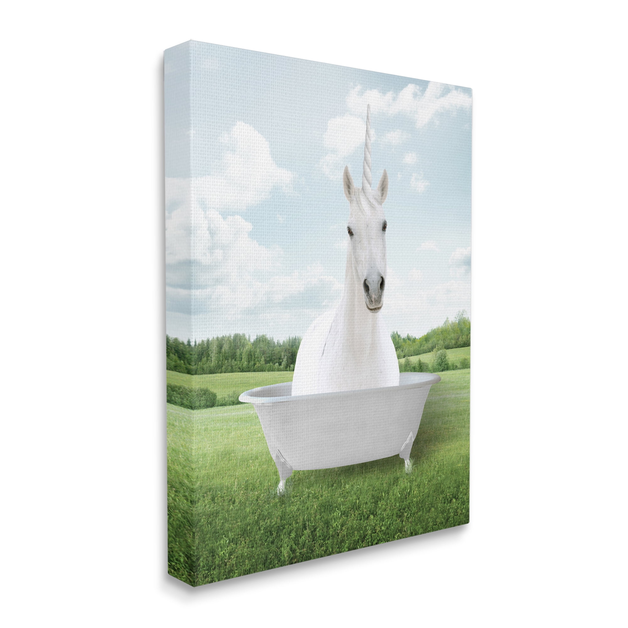 Stupell Industries Unicorn Bathtub in Field Nature Painting Gallery Wrapped Canvas Print Wall Art, 16 x 20