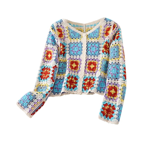 Womens Suéter De Punto Floral Para Mujer De Manga Larga Cuello En V Estético Hueco Oversize