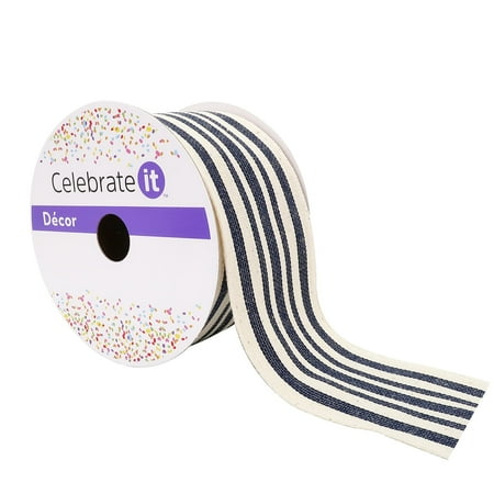 UPC: 0191518420661 | 2.5  Faux Cotton Wired Striped Ribbon by Celebrate It™ Décor