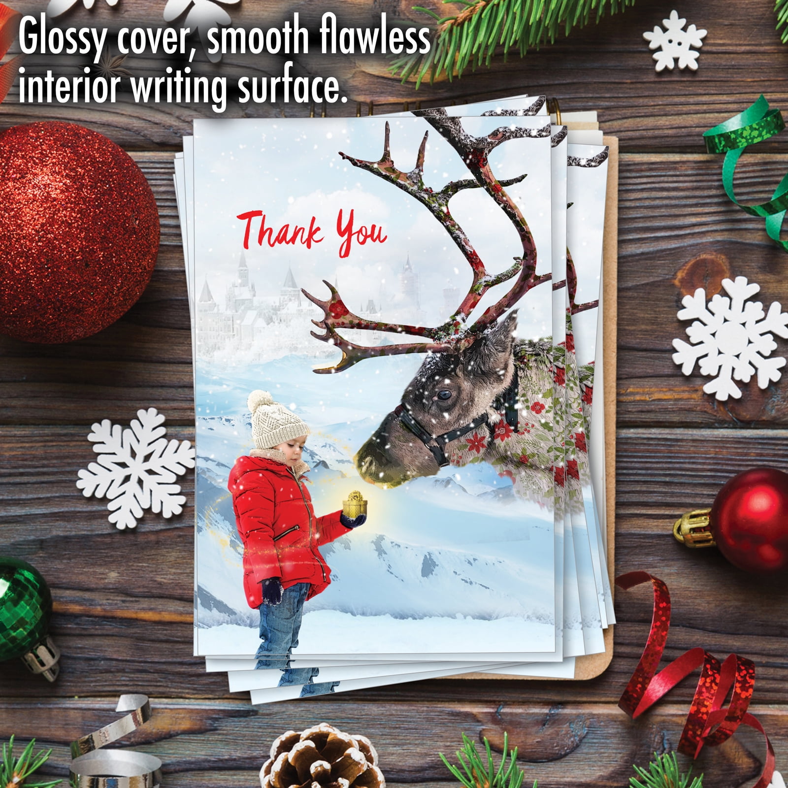 12 Christmas Thank You Greeting Cards (1 Design, 12 Cards) - Holiday Animals