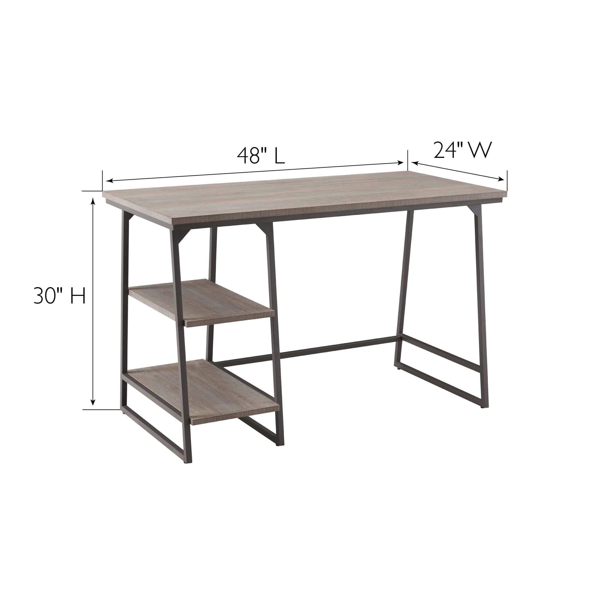 Leick Home Rectangular Computer Desk | Study Table with Reversible Stepped Tier Shelf,  Roughsawn Oak and Gunmetal