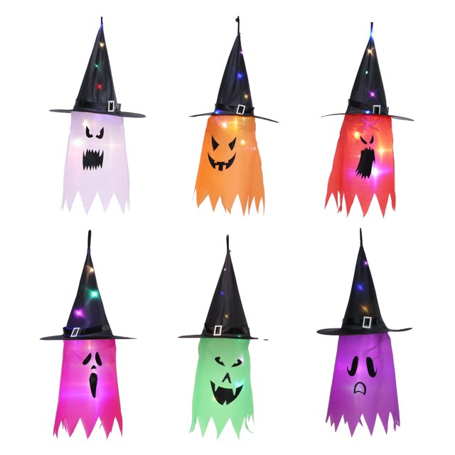 Lámpara De Decoración De Sombreros De Mago De 6 Piezas Con Luz Colorida Lámpara Colgante De Carcasa De Tafetán De Poliéster Para Decoración De Halloween Noticed HA013832-00