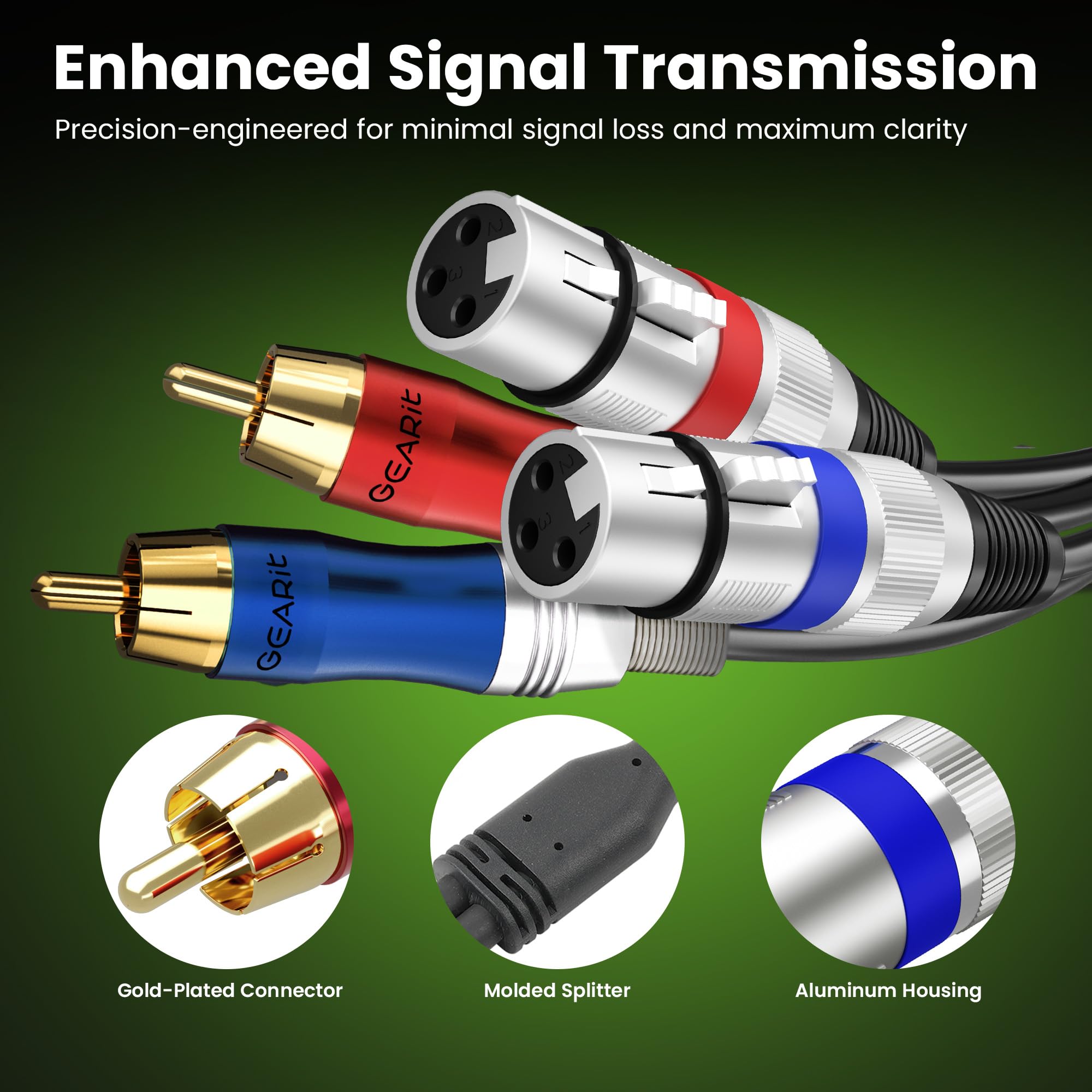 GEARit Dual 2 XLR Female to Dual 2 RCA Male Cable (15ft) 2-XLR to 2-RCA Female to Male Plug for Home Theater Mixers Amplifiers Hi-Fi Systems Microphone, 15 Feet