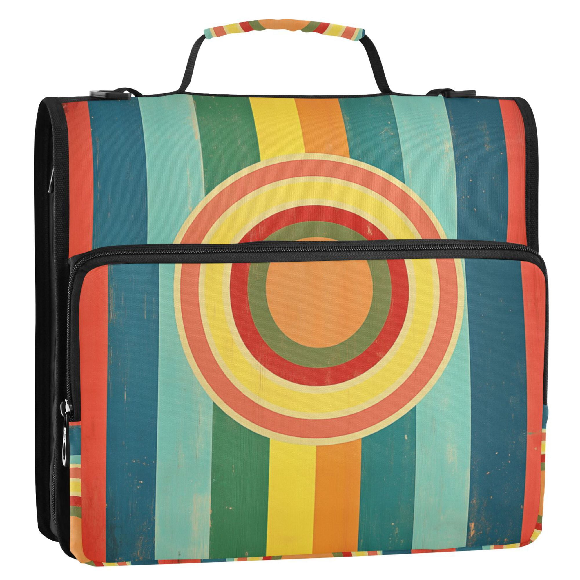 FORMRS Zipper Binder with Shoulder Strap 2-inch Ring 500 Sheet Capacity File Bag, Colorful Stripes