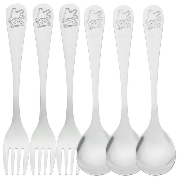 3 juegos de utensilios para niños pequeños, cuchara y tenedor de acero inoxidable, cuchara para niños, tenedor para niños, cuchara para niños pequeños