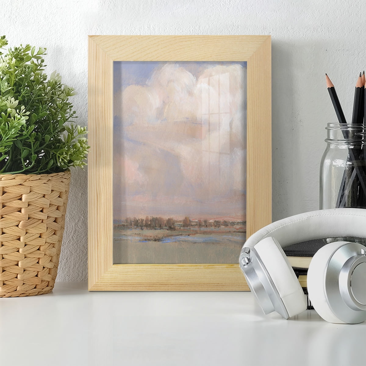 Billowing Clouds II - Framed Print w/glass - Natural Wood