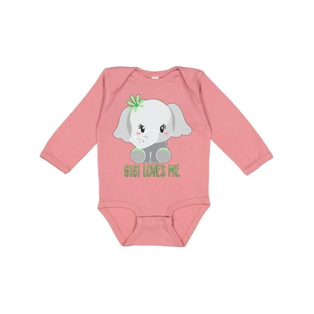 

Inktastic Gigi Loves Me- Cute Elephant Gift Baby Boy or Baby Girl Long Sleeve Bodysuit