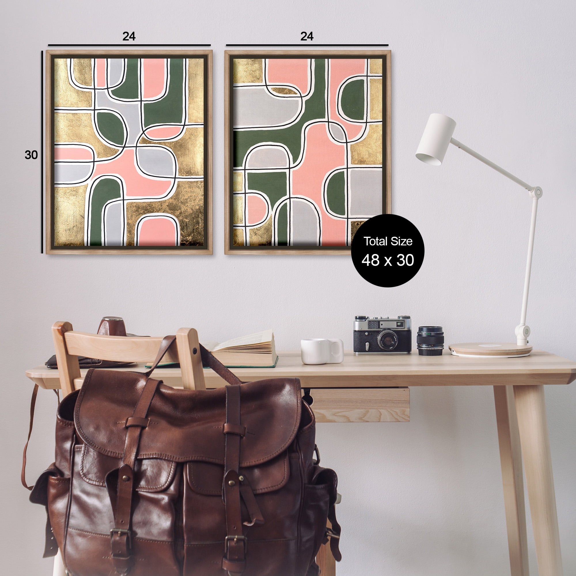 Stupell Industries Overlapping Shapes on Glam Abstract Painting Brown Floater Framed Canvas Art Print Wall Art, 25 x 31, Set of 2