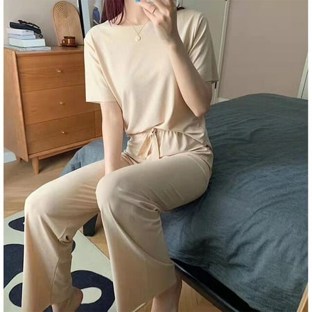 

CoCopeaunt Female Home Clothes 2 Pieces Set Lady Home Suit Summer Women Lounge Wear Autumn Loose Homewear Suit for Women Pajamas Pants Set