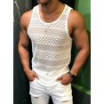 thumbnail image 5 of Men See Through Vest Crewneck Sleeveless Tank Tops Shirts Cream White M, 5 of 7