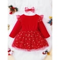 thumbnail image 3 of Bagilaanoe Toddler Baby Girl Christmas Dress Letters Print Ruffle Long Sleeve A-line Princess Dresses + Headband 9M 12M 18M 24M 3T 4T Kid Fall Patchwork Tulle Skirt, 3 of 9