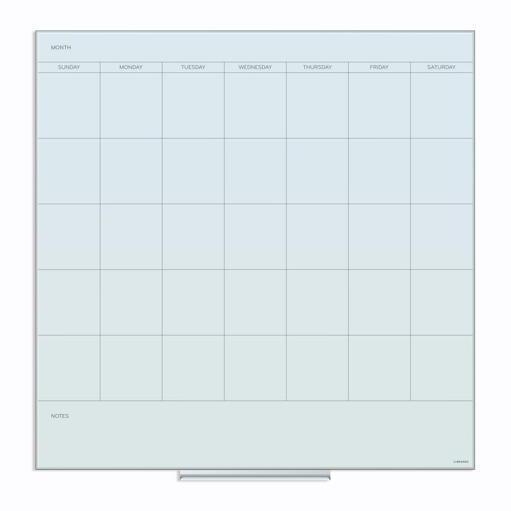 U Brands Floating Glass Dry Erase Calendar Whiteboard, 35" x 35", White