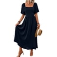thumbnail image 2 of Womens Bohemian Square Neck Elegant Flared Ruffle Sleeve Maxi Dress Concert Beach Vacation Gown Navy Blue S, 2 of 8
