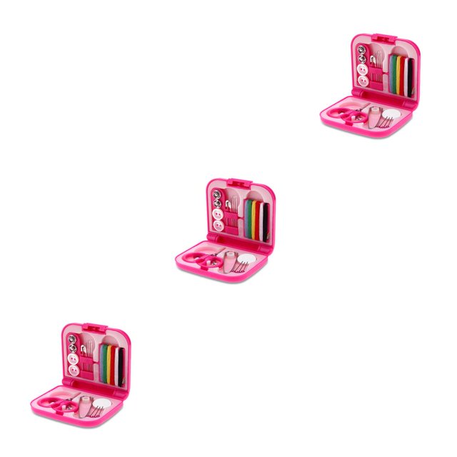 yingyy Sewing Storage Box with Buckle Dust-proof DIY Crafting Embroidery Handwork Needles Cases Portable Handicraft Organizer Rose Red 3Set