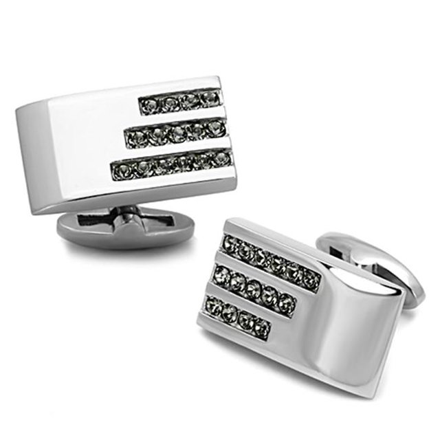 Men High Polished Stainless Steel Cufflink with Top Grade Crystal in Black Diamond