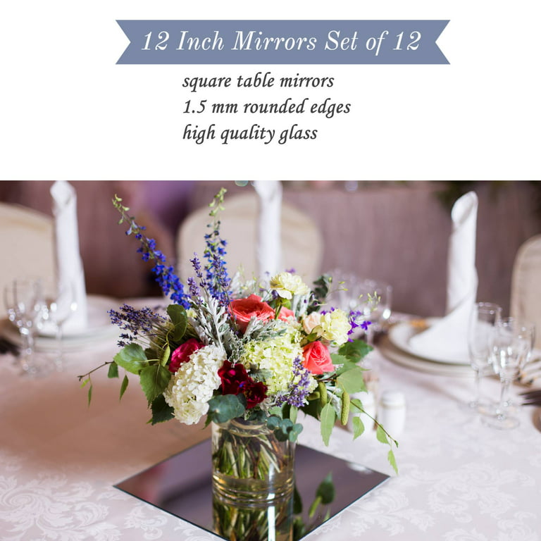 12 inch Square Mirror Candle Plate with Round Edge Set of 12 - Perfect for Table Wedding Centerpieces, Party Decor, Crafts