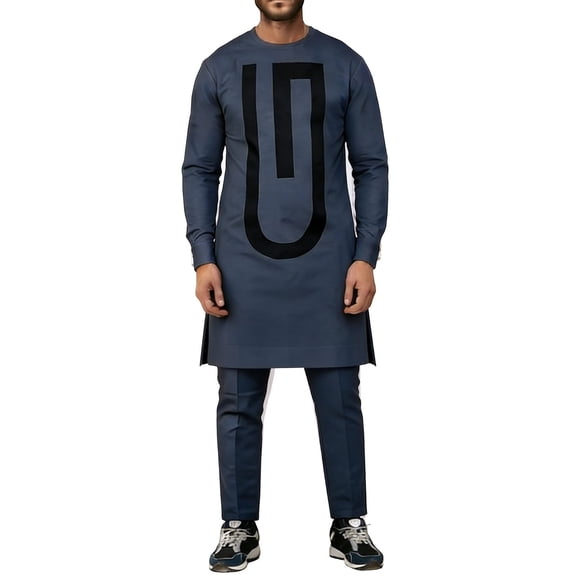 CONZONE Mens African 2 Peice Sets Casual Arab Suit for Men Fashion Embroidery Long Sleeve Dashiki Pants Cozy Traditional Outfit Set