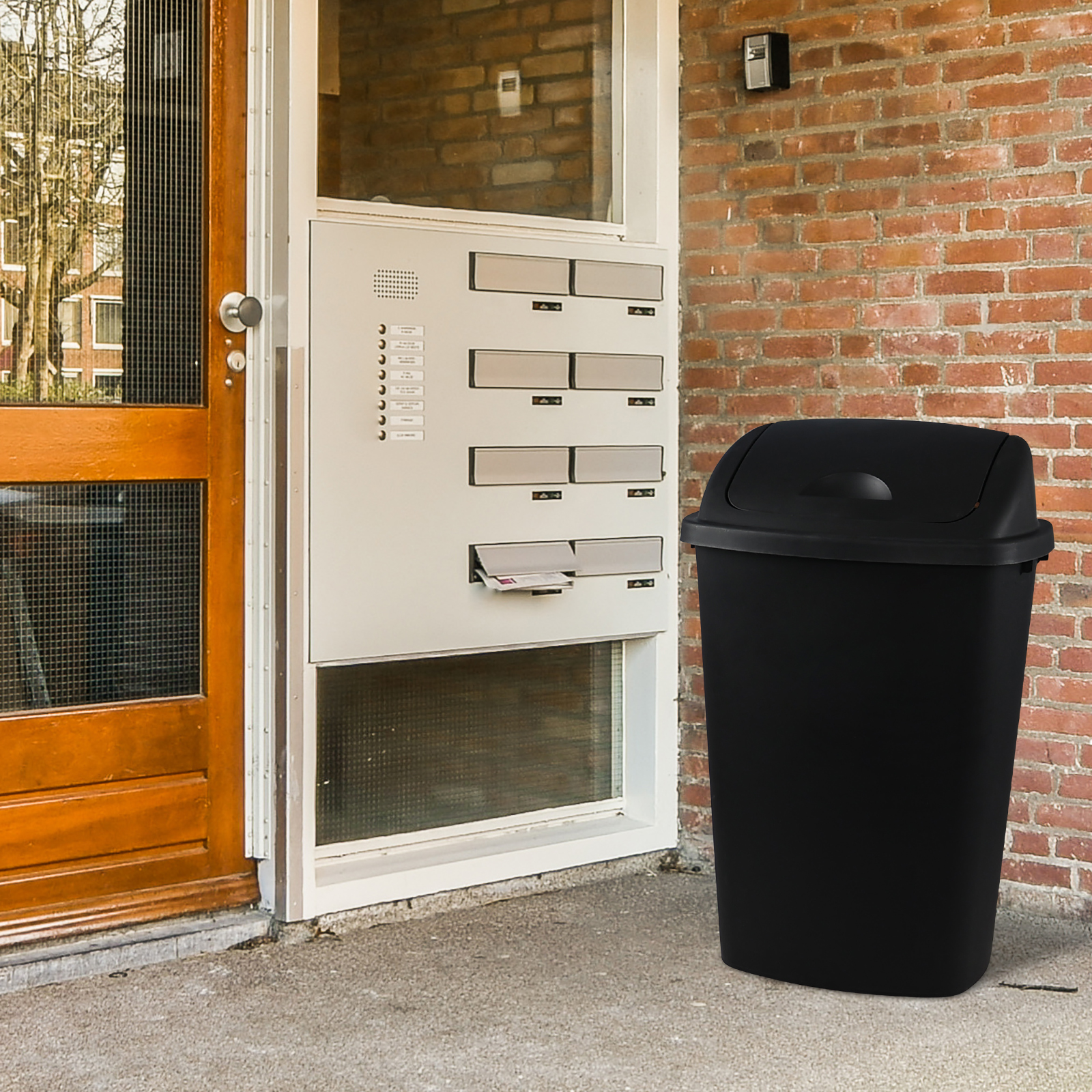 Leendines Plastic Garbage Can with Swing Lid - 50 L - 4 Pack, Black