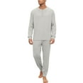 thumbnail image 2 of Dwelliawo Men's Spring Fall Pajama Set, Long Sleeve Henley Top and Long Pants, Soft Sleepwear Loungewear For Nightwear and Home Light Gray M, 2 of 5