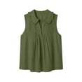 thumbnail image 4 of ClodeEU Women's V Neck Sleeveless Collared Pleated Blouse,Solid Color Casual Tank Top for Summer Army Green,Women's Plus L, 4 of 8