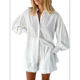 thumbnail image 1 of Conjunto de Dos Piezas para Mujer: Blusa Holgada de Larga Abullonada y Pantalones Cortos de Cintura Alta con Bolsillos Laterales. M, 1 of 8