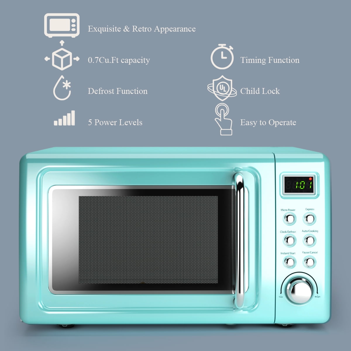 Moccha Large 0.9Cu.ft Countertop Microwave Oven, 900-Watt Retro Microwave  w/Child Safety Lock, Defrost & Auto Cooking Function, LED Display, Glass