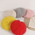 thumbnail image 3 of Fusipu Faux Pearl Decor Children Hat Classic Solid Color Warm Baby Girls Beret Cap for Casual, 3 of 8