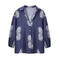 thumbnail image 3 of SLADYGLO Women Lapel Collar Pineapple Printed Long Sleeves Tops Button Down Shirt Blouse, 3 of 7