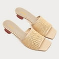 thumbnail image 2 of XYD Women Raffia Mesh Open Square Toe Mules Slip-on Low Chunky Heel Slides Sandals Casual Dress Shoes Backless Style Size 5.5 Natural, 2 of 4