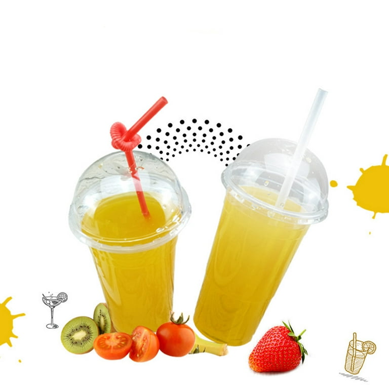 100 pcs Disposable Transparent Plastic Cup Juice Cups Cold Drinks Takeaway  Packaging (with Dome Lid) bubble tea coffee cup PVC