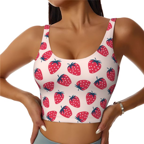 Balery Strawberry Sujetadores deportivos con espalda cruzada para mujer, acolchados, sin costuras, de alto impacto, ideales para yoga, gimnasio, entrenamiento y fitness.-Medium