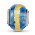 thumbnail image 3 of 925 Sterling Silver Polished Oxidized Italian Murano Glass Reflections Blue Yellow Italian Murano Bead Charm 15.45x10.91, 3 of 6