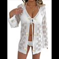 thumbnail image 3 of Blusas con Lazo Frontal Caladas para Mujer, Tejidas en 3D con Flores, Mangas Acampanadas, Crochet, Estilo Bohemio, Lindas Camisas Tipo Cárdigan. Talla Única, 3 of 10