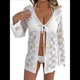 thumbnail image 3 of Blusas con Lazo Frontal Caladas para Mujer, Tejidas en 3D con Flores, Mangas Acampanadas, Crochet, Estilo Bohemio, Lindas Camisas Tipo Cárdigan. Talla Única, 3 of 10