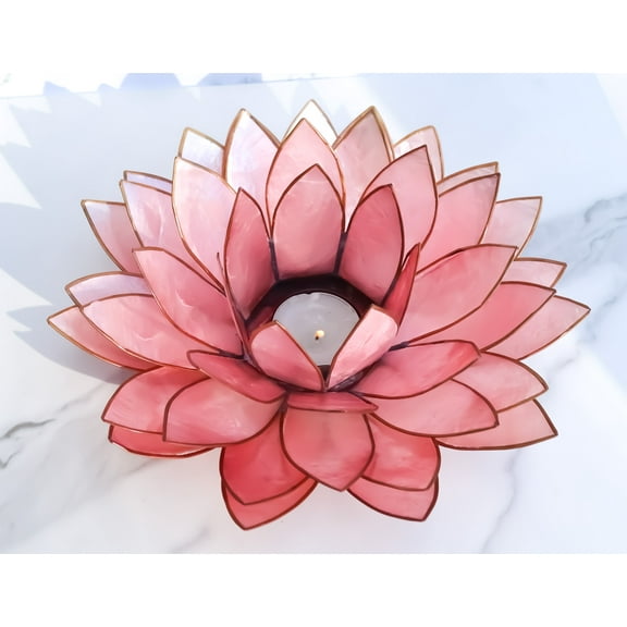 Soft Pink Capiz Seashells Lotus Flower Votive Tea Light Candle Holder 8.5"D