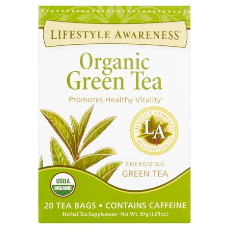 LIFESTYLE AWARENESS Thé vert bio supplément à base de plantes thé Sachets de thé, 20 count, 1,05 oz, (paquet de 6)