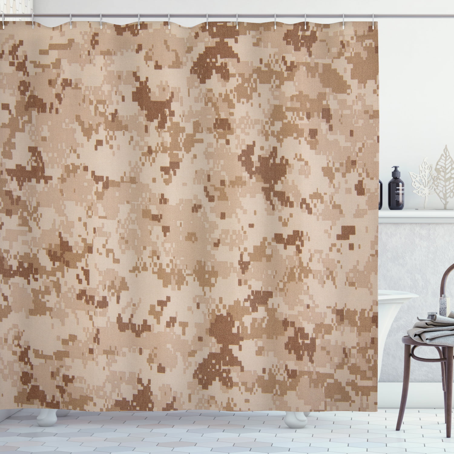 Camo Fabric Shower Curtain Mens Bath Green Brown Camouflage Microfiber Fabric 