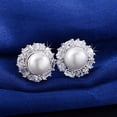 thumbnail image 5 of Baguette Cut Stud Earrings for Women Cubic Zirconia Simulated Pearl Ginger Lyne Collection, 5 of 6