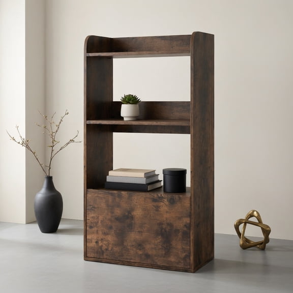GVN Freestanding Bookcase Storage Shelves with 3-Tier, Bookshelf Stand for Living Room, Bedroom, Office Room, Study Room, Rustic Brown