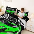 thumbnail image 3 of Castle Fairy Retro Racing Car Full Size Sheets 4-Piece for Kids, Race Flag Design Bed Sheets for Bedroom, Green Black, 3 of 6