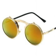 Retro Round 80's Flip Up Steampunk Sunglasses Mirror Vintage Circle Sun Glasses Eyewear for Men Women